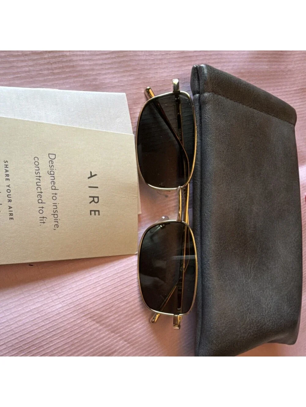 AIRE Square Decan Gold Metal Sunglasses Brown Lenses Designer UNISEX